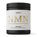 Supplement container labeled 'NMN' with black lid and white label on a white background