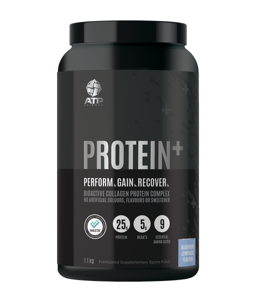 ATP Science Protein Plus Bioactive Collagen Protein Complex - 25g protein per serving, BODYBALANCE® and TENDOFORTE® peptides for muscle and tendon support, 5g BCAAs for endurance and recovery, HASTA approved.