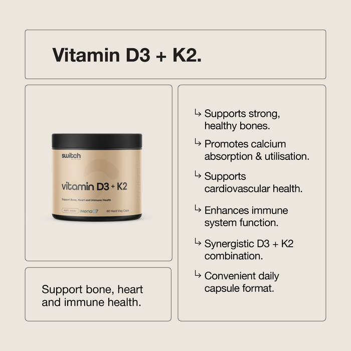 Vitamin D3 and K2 Caps by Switch Nutrition
