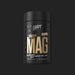 Black supplement container labeled 'Triple Mag' by 'Legit' on a dark background